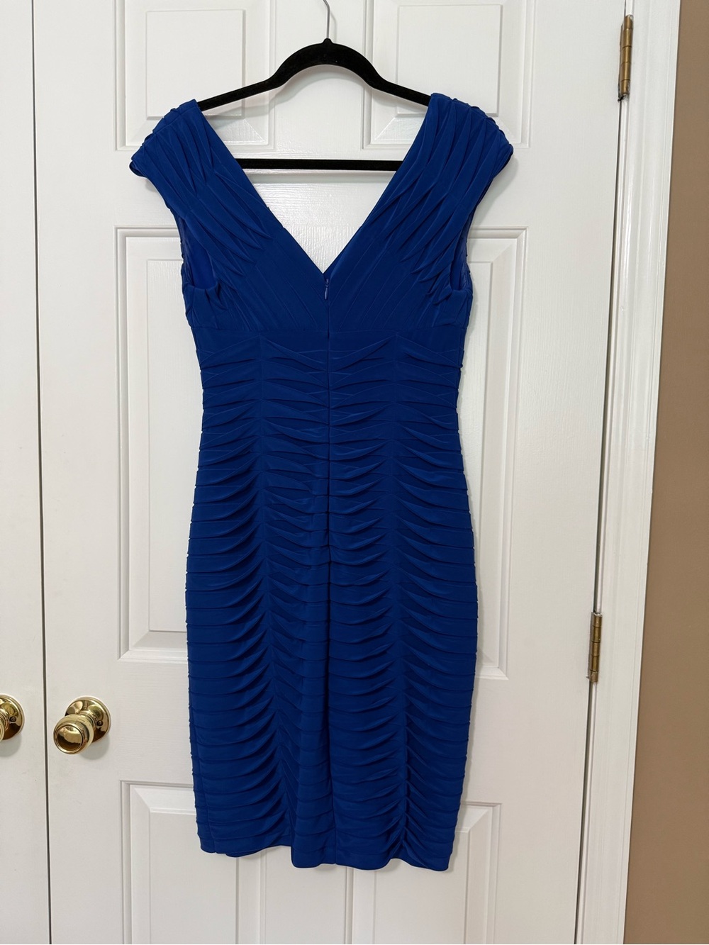 Adrianna Papell Royal Blue Ruched V-Neck Midi Dress